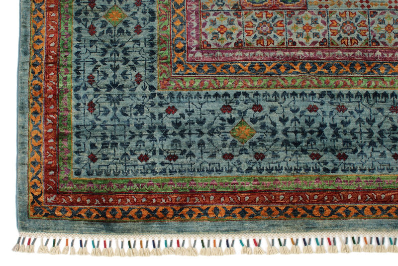 7x10 Multicolor and Blue Turkish Tribal Rug