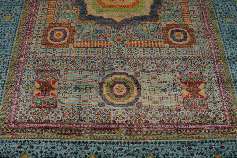 7x10 Multicolor and Blue Turkish Tribal Rug