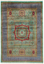 7x10 Green and Gray Turkish Tribal Rug