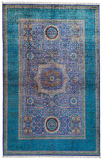 7x10 Purple and Green Turkish Tribal Rug