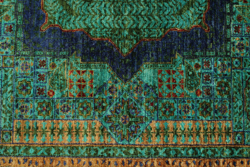 6x8 Turquoıse and Navy Turkish Tribal Rug