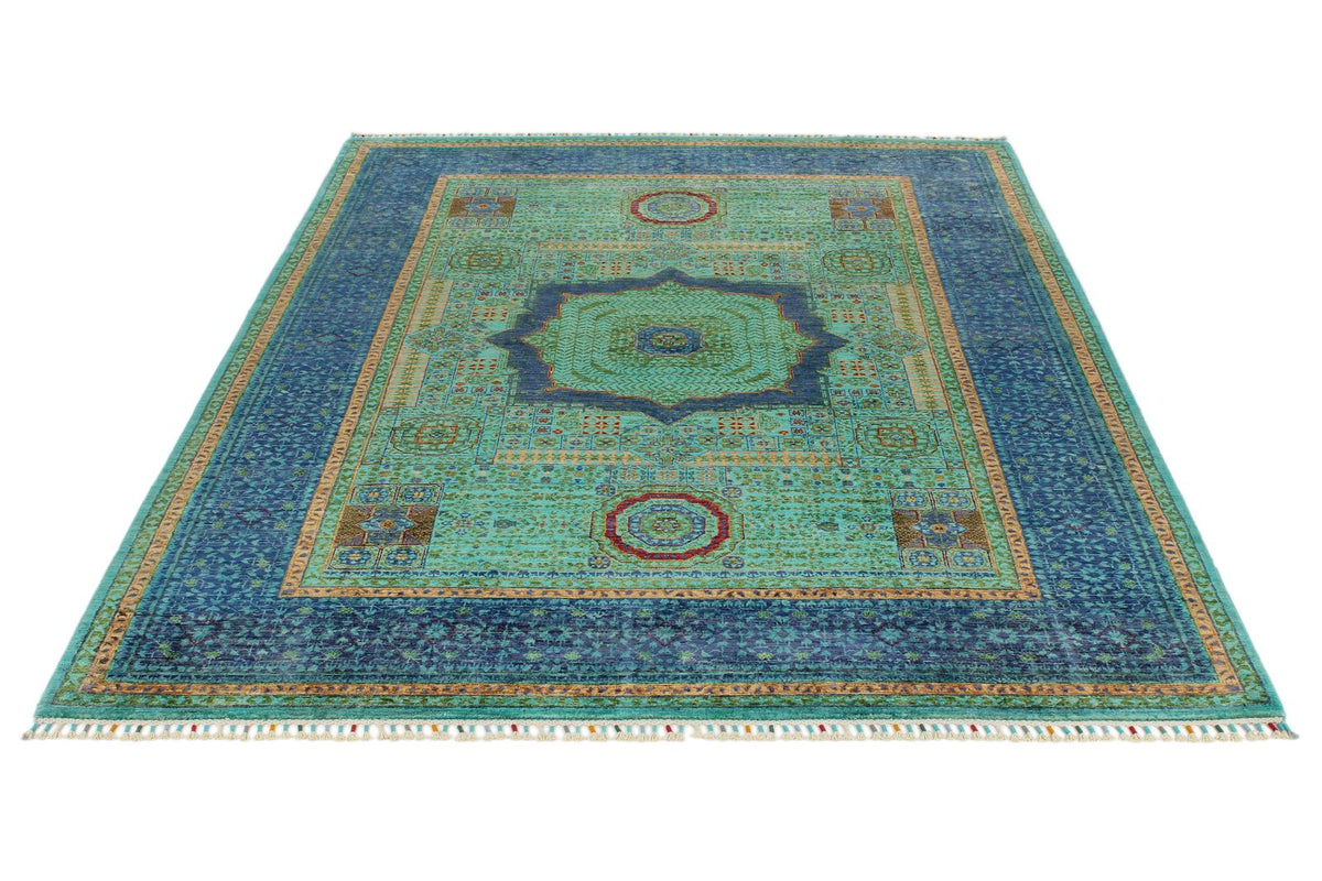 6x8 Turquoıse and Navy Turkish Tribal Rug