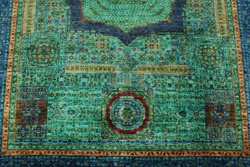 6x8 Turquoıse and Navy Turkish Tribal Rug