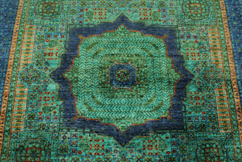 6x8 Turquoıse and Navy Turkish Tribal Rug