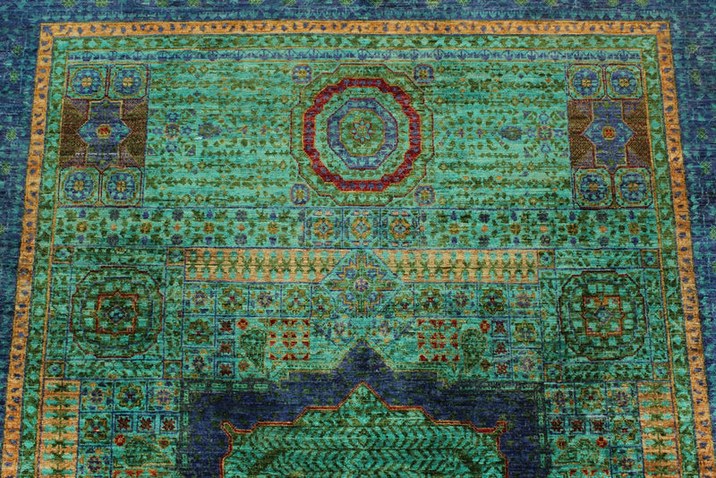 6x8 Turquoıse and Navy Turkish Tribal Rug