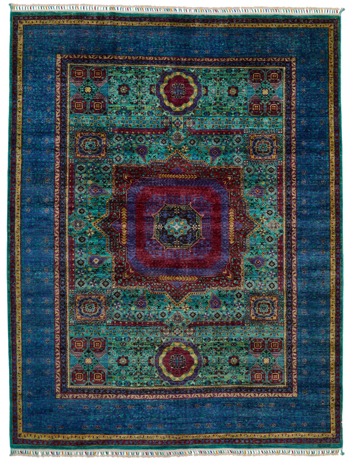 6x8 Multicolor and Navy Turkish Tribal Rug