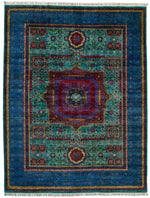 6x8 Multicolor and Navy Turkish Tribal Rug