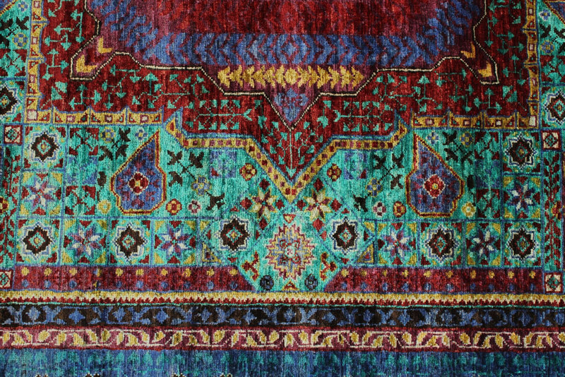 6x8 Multicolor and Navy Turkish Tribal Rug