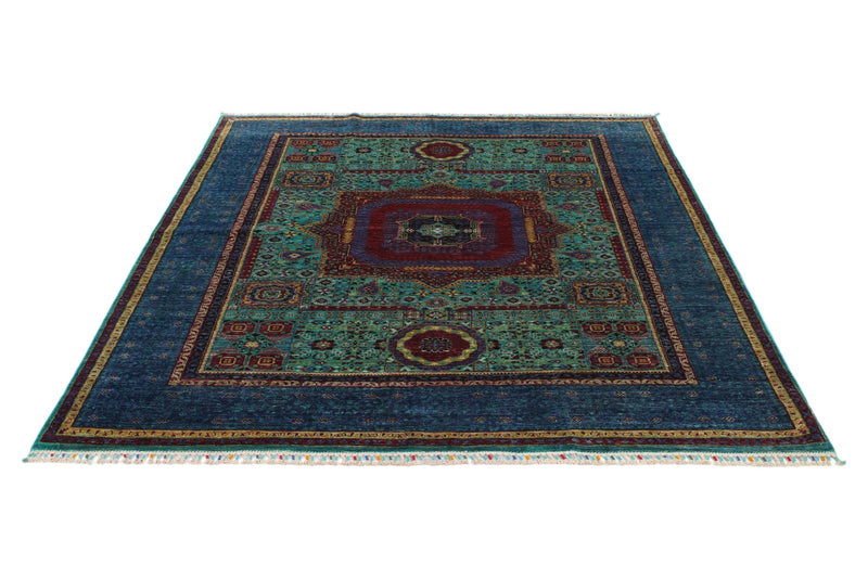 6x8 Multicolor and Navy Turkish Tribal Rug