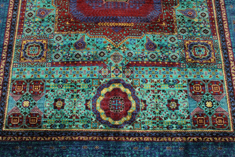 6x8 Multicolor and Navy Turkish Tribal Rug