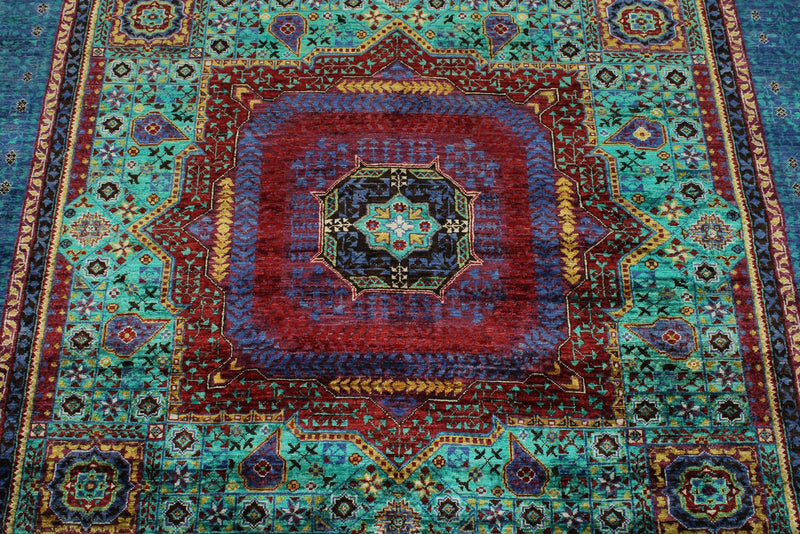 6x8 Multicolor and Navy Turkish Tribal Rug