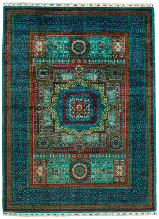 6x8 Turquoıse and Navy Turkish Tribal Rug