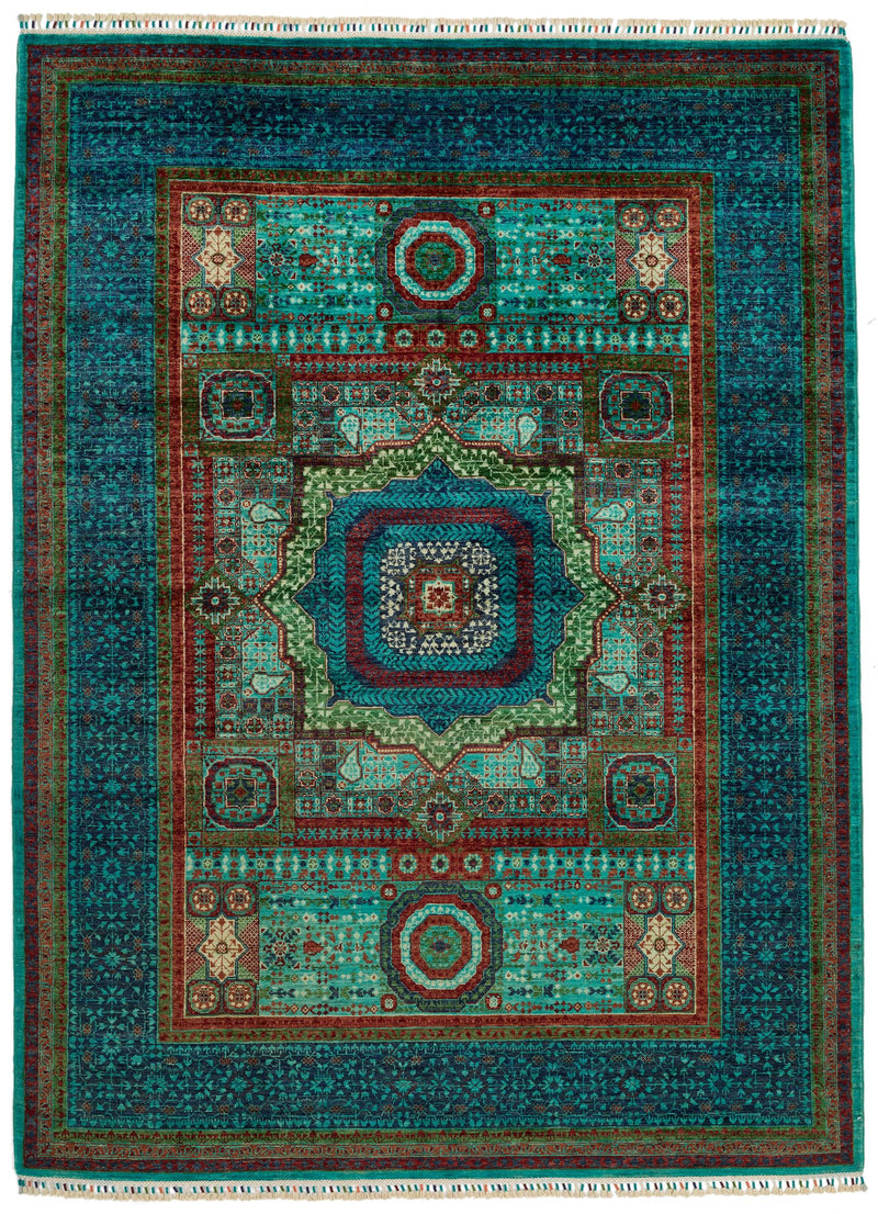 6x8 Turquoıse and Navy Turkish Tribal Rug