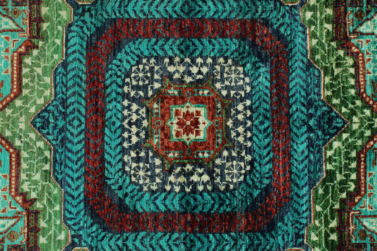 6x8 Turquoıse and Navy Turkish Tribal Rug