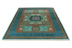 6x8 Turquoıse and Navy Turkish Tribal Rug