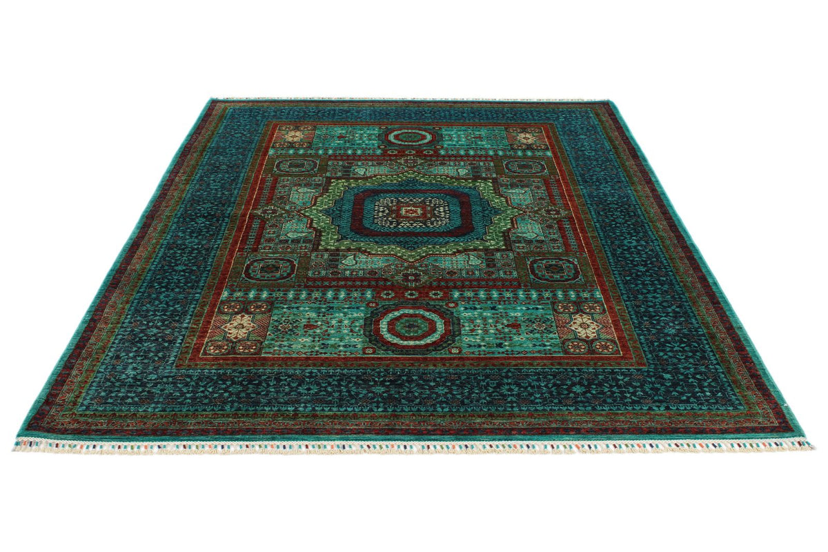 6x8 Turquoıse and Navy Turkish Tribal Rug