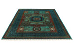 6x8 Turquoıse and Navy Turkish Tribal Rug