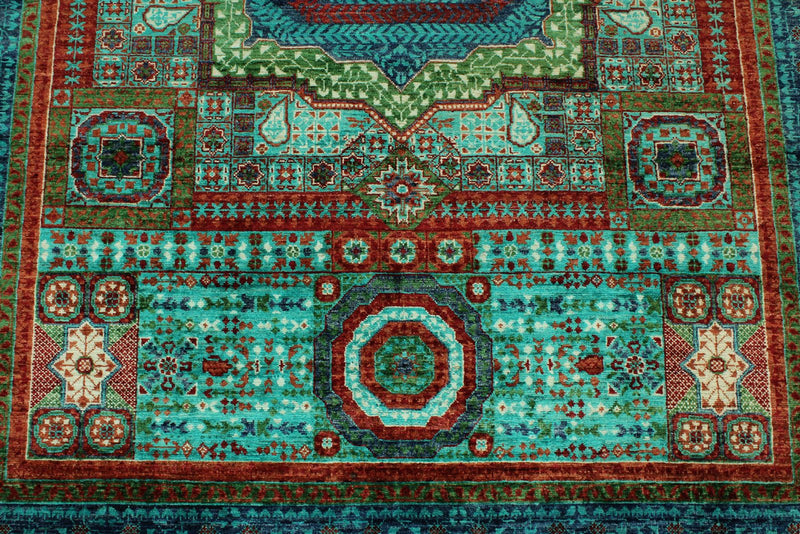 6x8 Turquoıse and Navy Turkish Tribal Rug