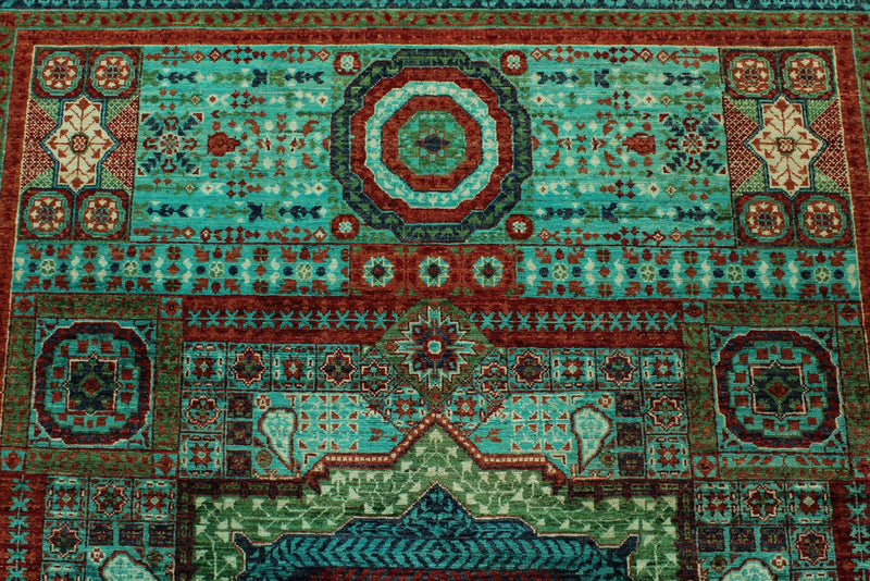 6x8 Turquoıse and Navy Turkish Tribal Rug