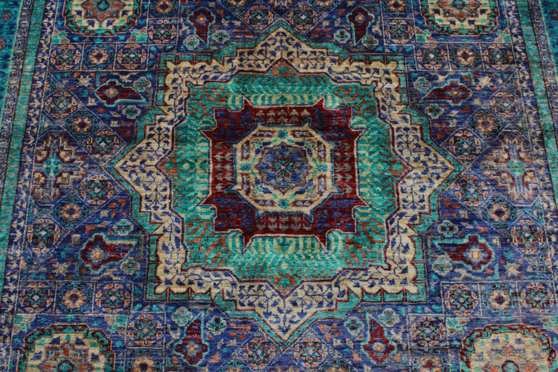 6x8 Purple and Turquoıse Turkish Tribal Rug