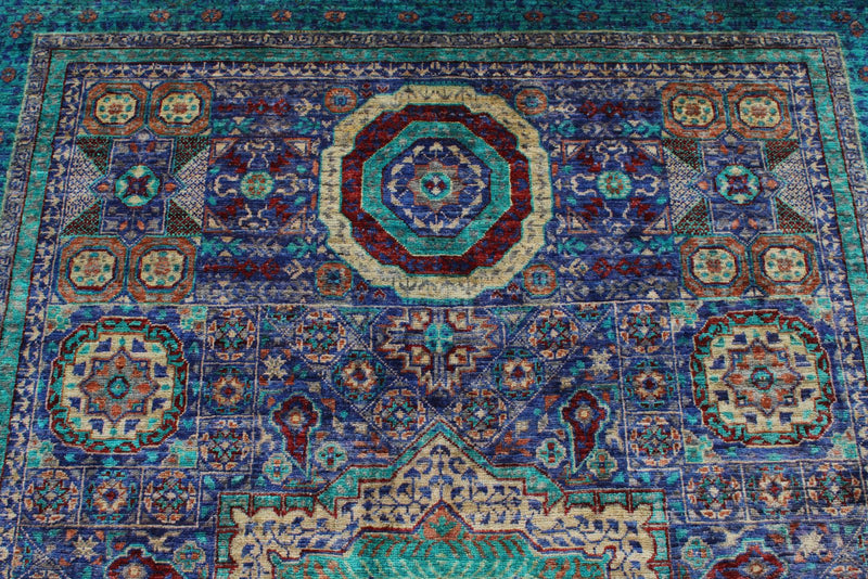 6x8 Purple and Turquoıse Turkish Tribal Rug