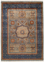 6x8 Light Camel and Navy Turkish Tribal Rug