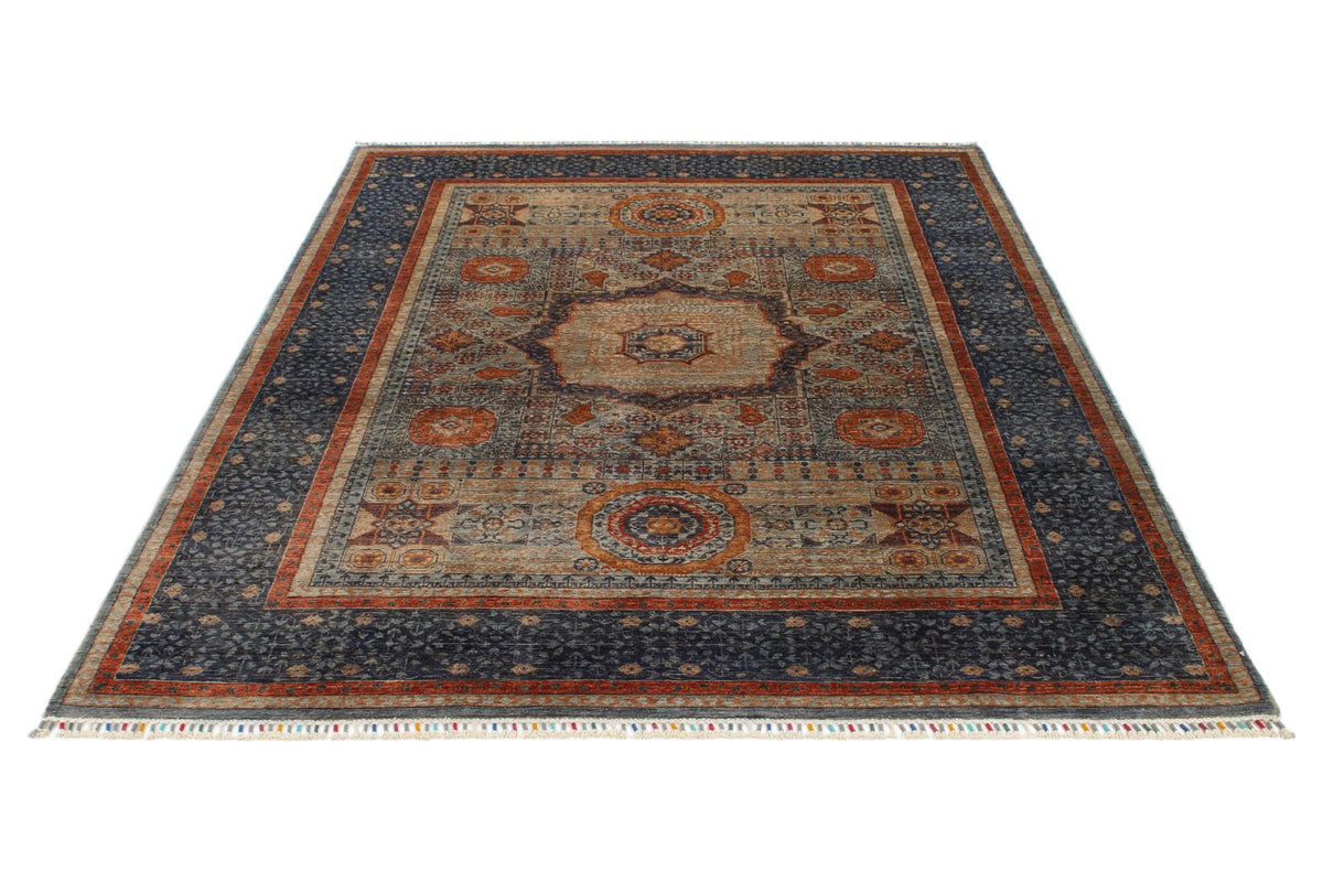 6x8 Light Camel and Navy Turkish Tribal Rug