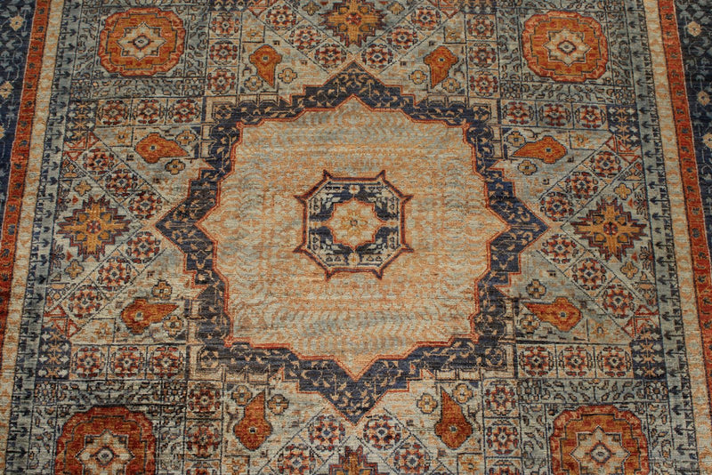 6x8 Light Camel and Navy Turkish Tribal Rug