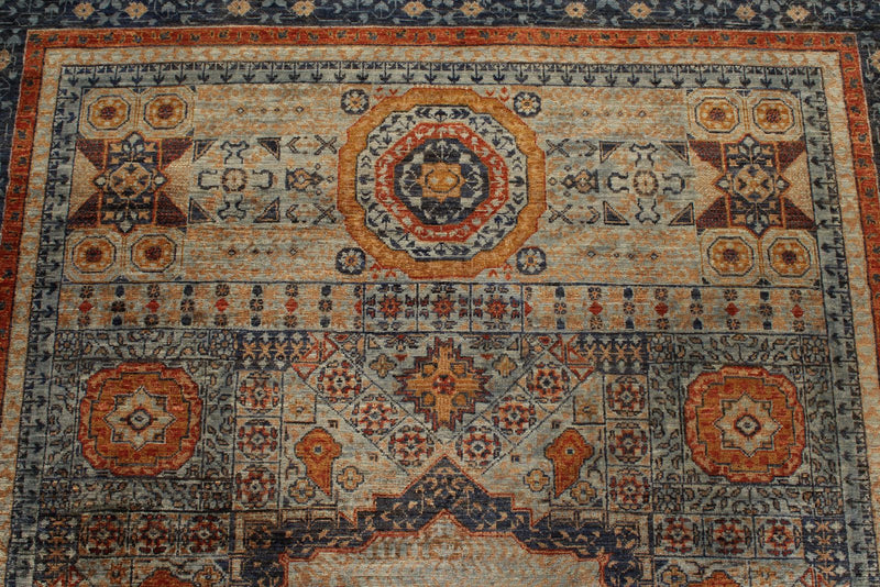 6x8 Light Camel and Navy Turkish Tribal Rug