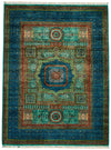 6x8 Turquoıse and Navy Turkish Tribal Rug