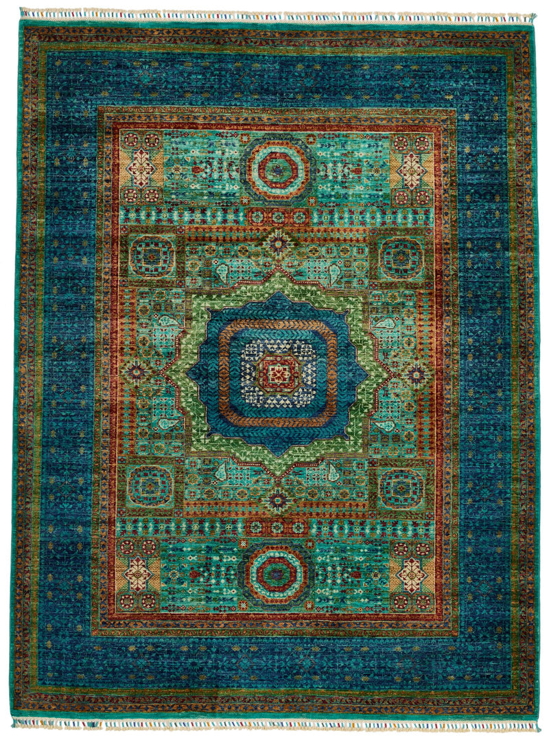 6x8 Turquoıse and Navy Turkish Tribal Rug