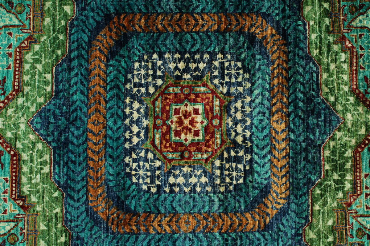 6x8 Turquoıse and Navy Turkish Tribal Rug