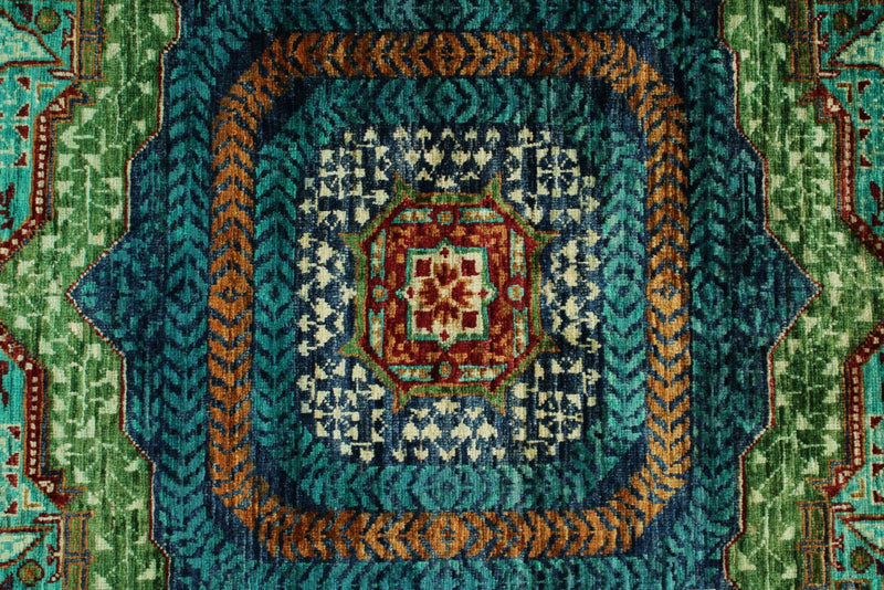 6x8 Turquoıse and Navy Turkish Tribal Rug