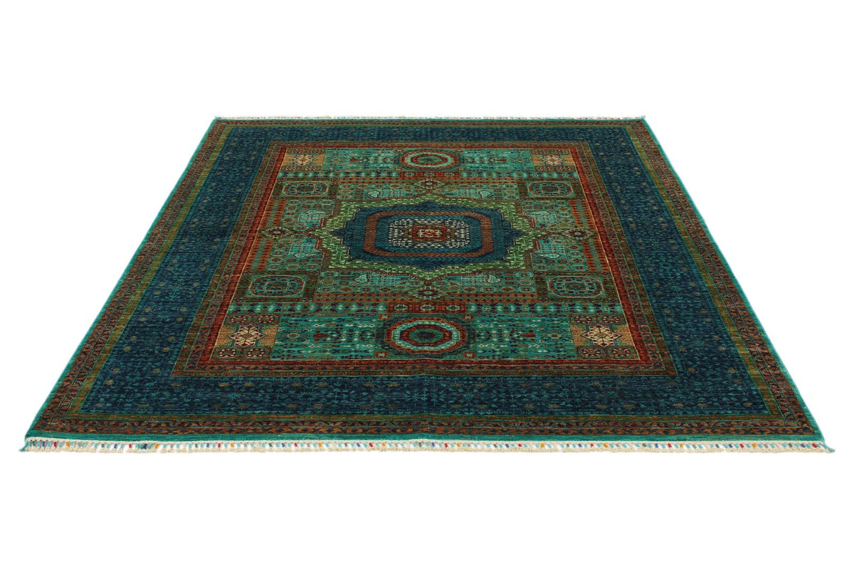6x8 Turquoıse and Navy Turkish Tribal Rug