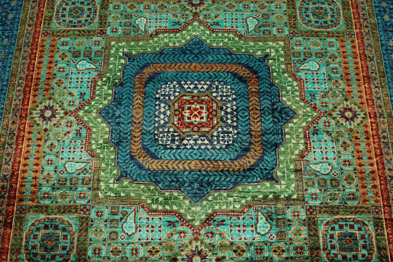 6x8 Turquoıse and Navy Turkish Tribal Rug