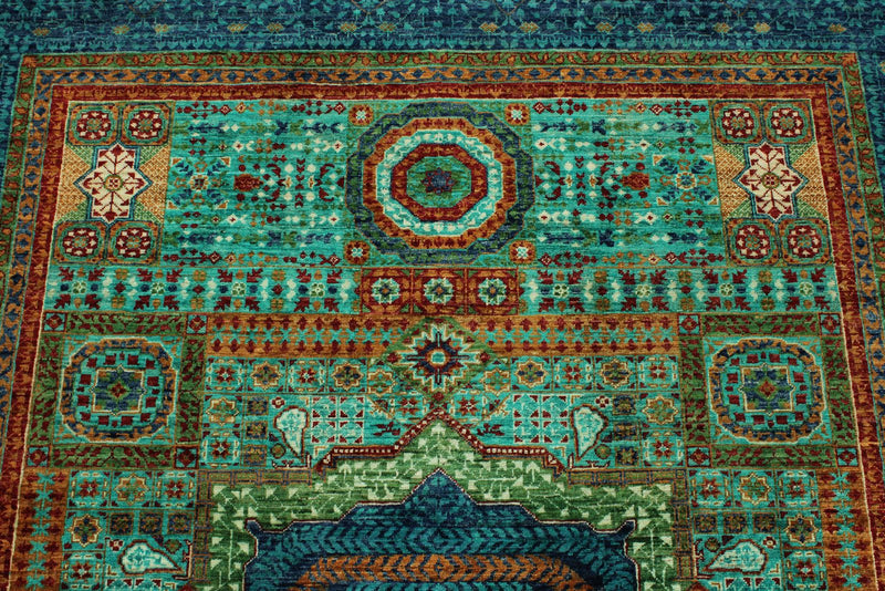 6x8 Turquoıse and Navy Turkish Tribal Rug