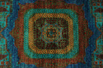 6x8 Green and Multicolor Turkish Tribal Rug