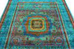 6x8 Green and Multicolor Turkish Tribal Rug