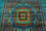 6x8 Green and Multicolor Turkish Tribal Rug