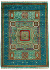 6x8 Green and Blue Turkish Tribal Rug