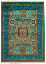 6x8 Green and Blue Turkish Tribal Rug