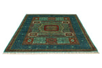 6x8 Green and Blue Turkish Tribal Rug