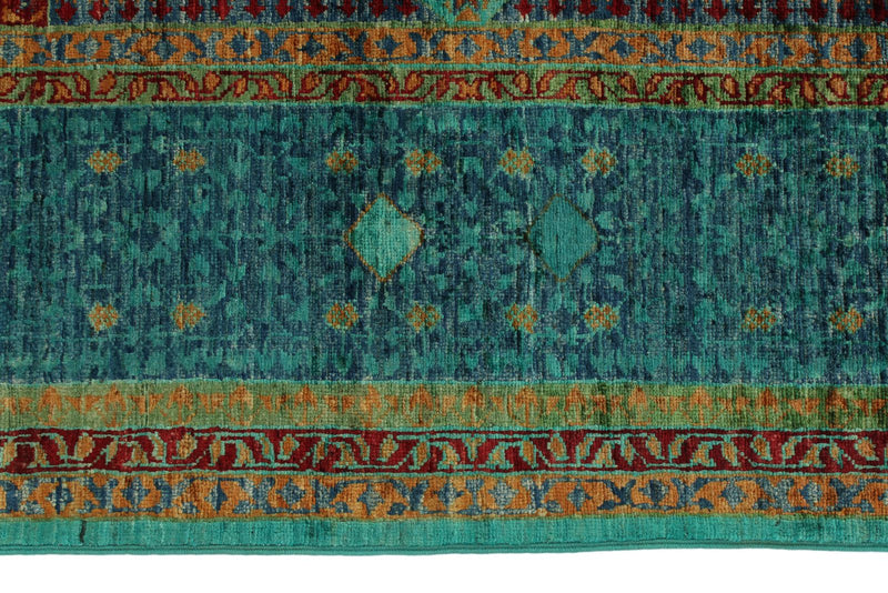 6x8 Green and Blue Turkish Tribal Rug