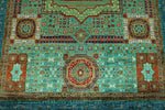 6x8 Green and Blue Turkish Tribal Rug