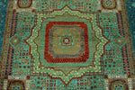 6x8 Green and Blue Turkish Tribal Rug