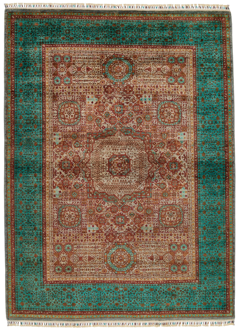 6x8 Light Brown and Turquoıse Turkish Tribal Rug