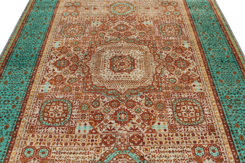 6x8 Light Brown and Turquoıse Turkish Tribal Rug