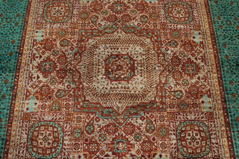 6x8 Light Brown and Turquoıse Turkish Tribal Rug