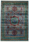 6x8 Gray and Green Turkish Tribal Rug