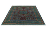 6x8 Gray and Green Turkish Tribal Rug